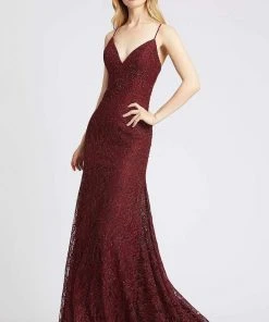Mac Duggal Flash - 77771L Embroidered Plunging V-neck Trumpet Dress