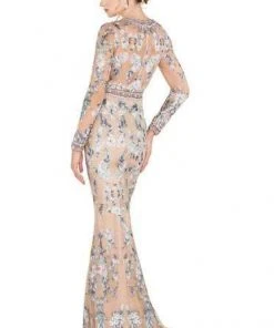 Mac Duggal - Floral Embroidered Long Sleeve Dress 79222D - 1 Pc Nude/Multi In Size 8 Available