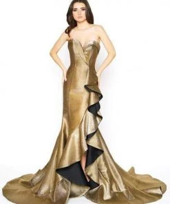 Mac Duggal - Metallic Strapless Ruffled Trumpet Dress 67662D