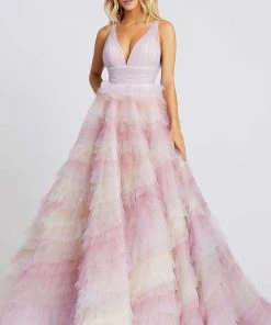 Mac Duggal Prom - 11117M Deep V-neck Tiered A-line Dress