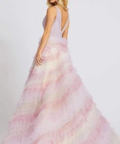 Mac Duggal Prom - 11117M Deep V-neck Tiered A-line Dress