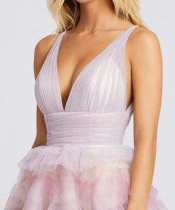 Mac Duggal Prom - 11117M Deep V-neck Tiered A-line Dress