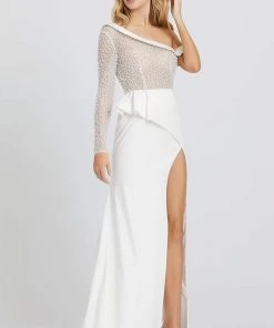 Mac Duggal Prom - 11126M Pearl Beaded Fitted Dress With Slit