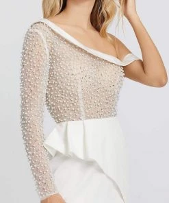 Mac Duggal Prom - 11126M Pearl Beaded Fitted Dress With Slit