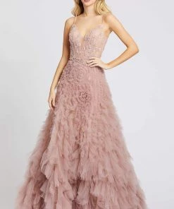 Mac Duggal Prom - 20193M Floral Appliqued Bodice Shirred Tulle Gown