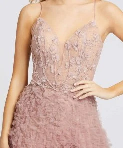 Mac Duggal Prom - 20193M Floral Appliqued Bodice Shirred Tulle Gown