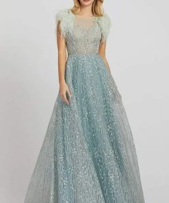 Mac Duggal Prom - 20203M Feather Fringed Sleeve Embroidered Gown