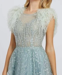 Mac Duggal Prom - 20203M Feather Fringed Sleeve Embroidered Gown 7 Mac Duggal Prom - 20203M Feather Fringed Sleeve Embroidered Gown