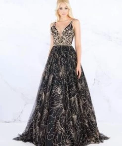 Mac Duggal Prom - 30580M Swirling Foliage Metallic Gilt Gown
