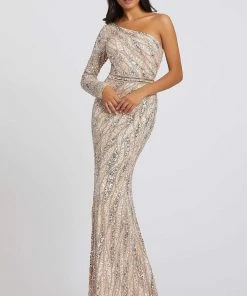 Mac Duggal Prom - 4982M Asymmetrical Long Sleeve Sheath Gown