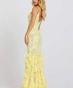 Mac Duggal Prom - 67204M Embroidered V-neck Ruffled Trumpet Dress