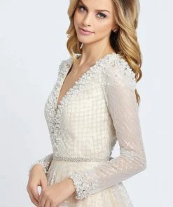 Mac Duggal Prom - 77497M Lattice Plunging V-Neck Long Sleeves Gown