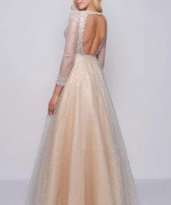 Mac Duggal Prom - 77497M Lattice Plunging V-Neck Long Sleeves Gown