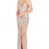 Mac Duggal - Sequined V-Neck High Slit Evening Gown 4834L - 1 Pc Gop In Size 10 Available