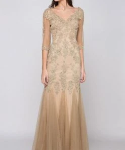 Marsoni By Colors - M162 Embellished V-neck Trumpet Dress