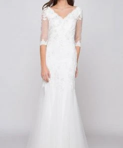 Marsoni By Colors - M162 Embellished V-neck Trumpet Dress