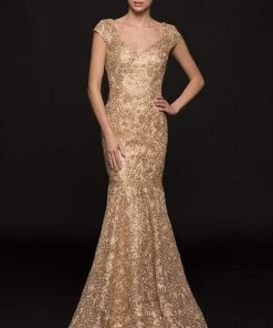 Marsoni By Colors - M212 Lace V-neck Mermaid Dress