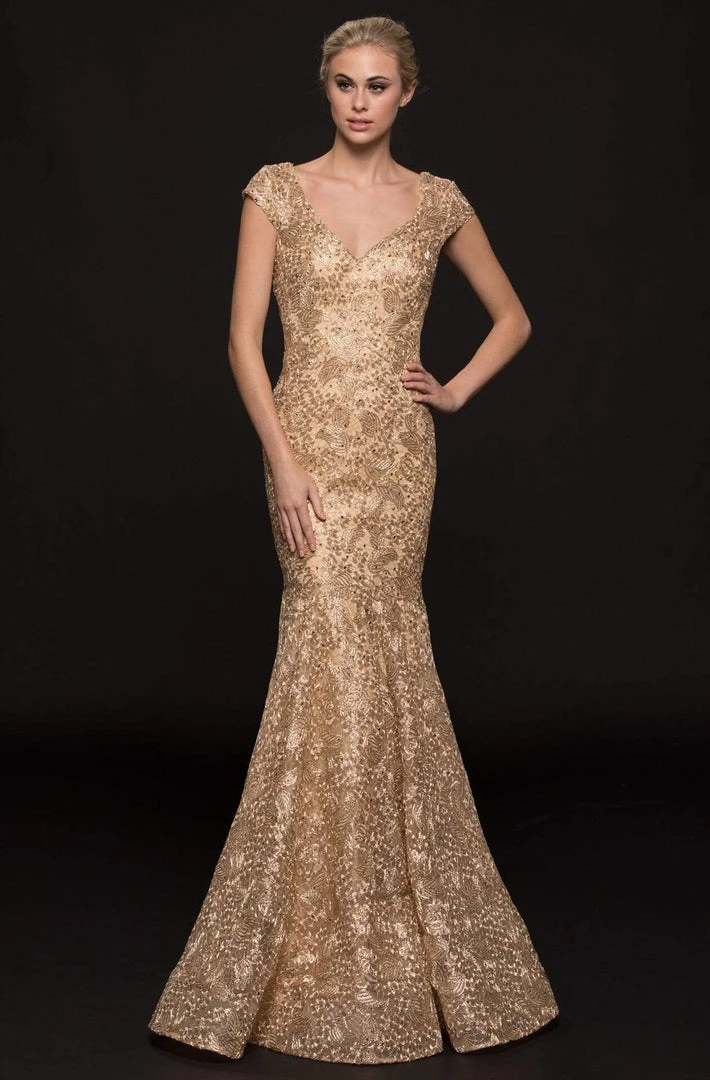 Marsoni By Colors - M212 Lace V-neck Mermaid Dress 3 Marsoni By Colors - M212 Lace V-neck Mermaid Dress