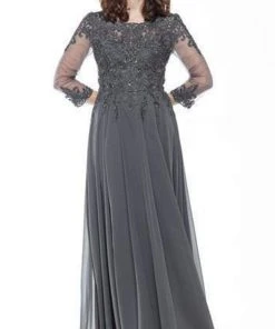 Marsoni By Colors - M217 Quarter Sleeve Embroidered Illusion Gown