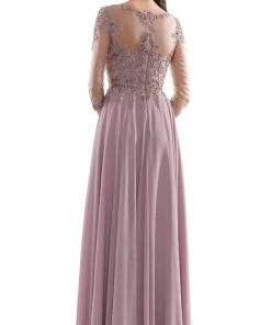 Marsoni By Colors - M217 Quarter Sleeve Embroidered Illusion Gown