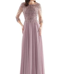Marsoni By Colors - M217 Quarter Sleeve Embroidered Illusion Gown