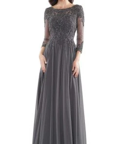 Marsoni By Colors - M217 Quarter Sleeve Embroidered Illusion Gown