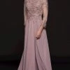 Marsoni By Colors - M217 Quarter Sleeve Embroidered Illusion Gown