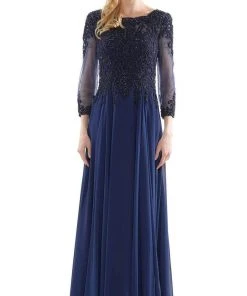 Marsoni By Colors - M217 Quarter Sleeve Embroidered Illusion Gown