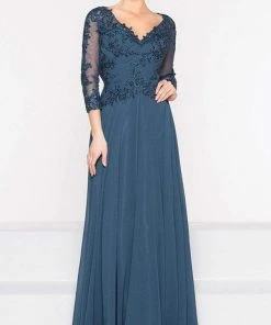 Marsoni By Colors - M237 V-Neck Beaded Lace Applique Chiffon Dress 8 Marsoni By Colors - M237 V-Neck Beaded Lace Applique Chiffon Dress