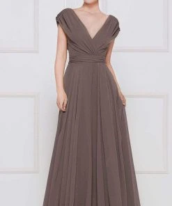 Marsoni By Colors - M251 Gathered V Neck Off Shoulder A-Line Gown 22 Marsoni By Colors - M251 Gathered V Neck Off Shoulder A-Line Gown