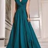 Marsoni By Colors - M251 Gathered V Neck Off Shoulder A-Line Gown