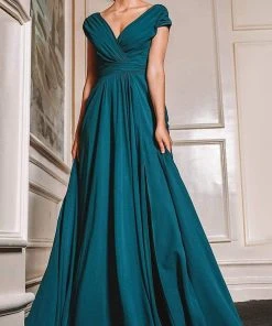 Marsoni By Colors - M251 Gathered V Neck Off Shoulder A-Line Gown