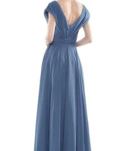 Marsoni By Colors - M251 Gathered V Neck Off Shoulder A-Line Gown 34 Marsoni By Colors - M251 Gathered V Neck Off Shoulder A-Line Gown