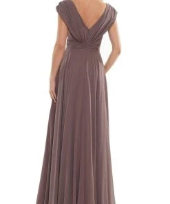 Marsoni By Colors - M251 Gathered V Neck Off Shoulder A-Line Gown 26 Marsoni By Colors - M251 Gathered V Neck Off Shoulder A-Line Gown