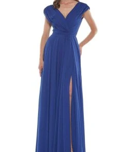 Marsoni By Colors - M251 Gathered V Neck Off Shoulder A-Line Gown 32 Marsoni By Colors - M251 Gathered V Neck Off Shoulder A-Line Gown