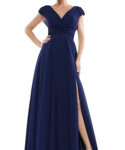 Marsoni By Colors - M251 Gathered V Neck Off Shoulder A-Line Gown 37 Marsoni By Colors - M251 Gathered V Neck Off Shoulder A-Line Gown