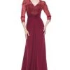 Marsoni By Colors - M261 Sheer Long Sleeves Embroidered Chiffon Gown