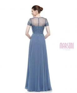 Marsoni By Colors - M271 Short Sleeve Queen Anne Soutache Gown