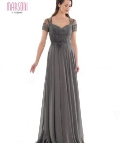 Marsoni By Colors - M271 Short Sleeve Queen Anne Soutache Gown