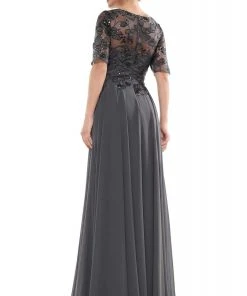Marsoni By Colors - M286 Sequined Bateau Chiffon A-line Dress
