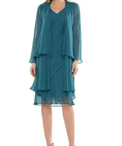 Marsoni By Colors - M307 V-Neck Sheath Knee-Length Dress