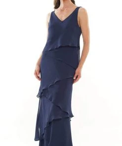 Marsoni By Colors - M309 V-Neck Tiered Sheath Dress