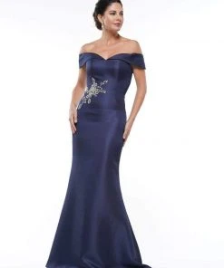 Marsoni By Colors - MV1003 Off Shoulder Jewel Accented Mermaid Gown