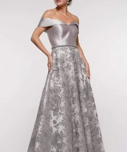 Marsoni By Colors - MV1013 Off-Shoulder Lace A-line Dress