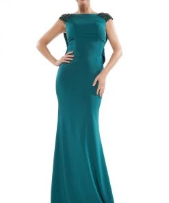 Marsoni By Colors - MV1023 Beaded Bateau Trumpet Dress