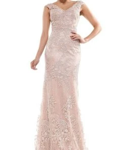 Marsoni By Colors - MV1030 Embroidered V-neck Trumpet Dress