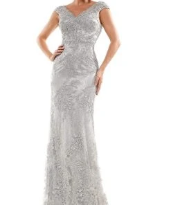 Marsoni By Colors - MV1030 Embroidered V-neck Trumpet Dress 7 Marsoni By Colors - MV1030 Embroidered V-neck Trumpet Dress