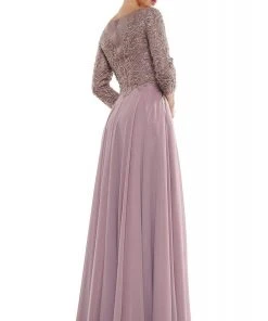 Marsoni By Colors - MV1052 Embroidered Bateau Chiffon A-line Gown