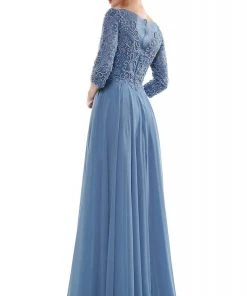 Marsoni By Colors - MV1052 Embroidered Bateau Chiffon A-line Gown