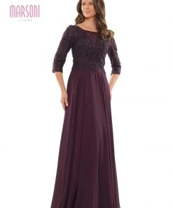 Marsoni By Colors - MV1052 Embroidered Bateau Chiffon A-line Gown